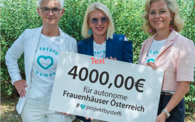 T-Shirt the future is human: Scheck über 4.000 Euro an Verein Autonome Österreichische Frauenhäuser überreicht
